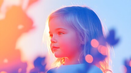 A cute girl with a striking blue and red background filter