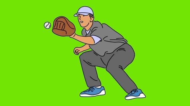 line art animation of baseball player green background