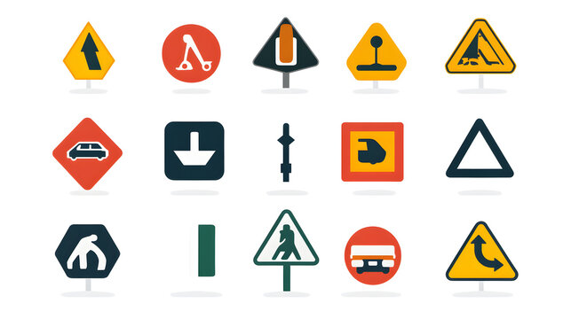 set of road signs on whrite background.