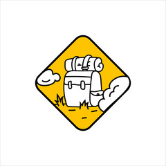 Bag sticker vector design in cool yellow color. Trendy cute smile patch.