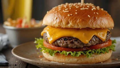 Cheesy burger with fries