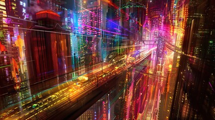Obraz premium Vibrant Neon Metropolis A Futuristic Cityscape at Night