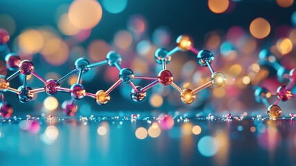 A vibrant abstract representation of molecular structures with colorful spheres and glowing backgrounds, symbolizing scientific exploration and innovation.