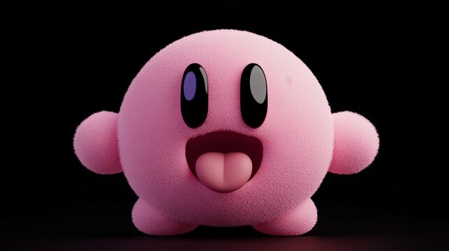A cute pink blob character with arms, legs, and a big nose sticking out its tongue in the style of Nintendos Kirby.
