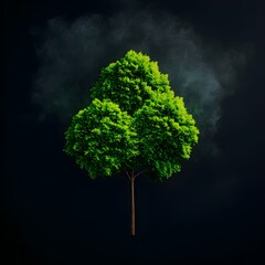 Green Tree with Dark Smoky Background
