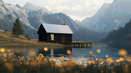 Fototapeta premium small wooden cabin, hatch for wild animals.