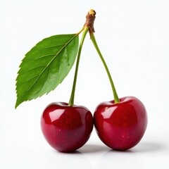 Vibrant Red Cherries Against Pure White Background