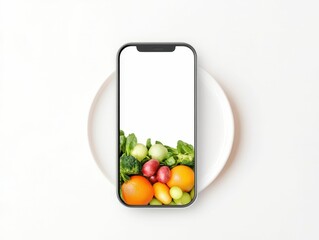 Engaging nutrition app meal planning modern kitchen digital interface healthy eating top view food inspiration