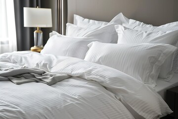 White pillow on bed decoration interior of bedroom