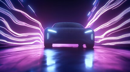 Naklejka premium 3D Rendering of an Electric Car in Motion on the Track with Futuristic Design and Speed
