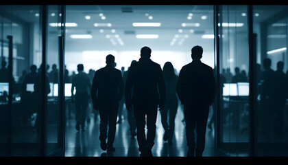 Silhouette of Business People Walking Through Office Building