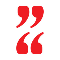 Double red quotation marks icon silhouette vector flat illustration design on white background.