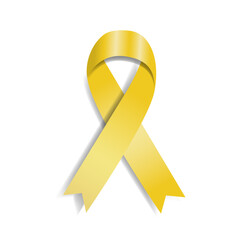 International Childhood Cancer Day Gold Ribbon Isolated on White Background. Vector Illustration of Yellow 3D Childhood Cancer Symbol.  ( ICCD) February 15 Element.