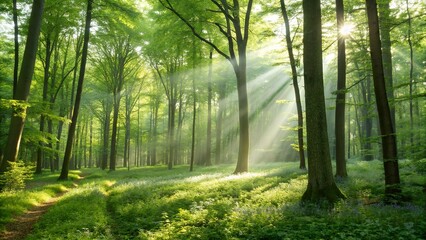 Obraz premium beautiful sunlight in the green forest