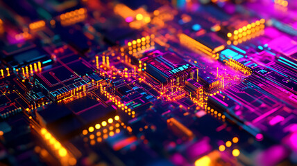 Obraz premium Abstract digital AI technology matrix with complex algorithms and neon-like effects.