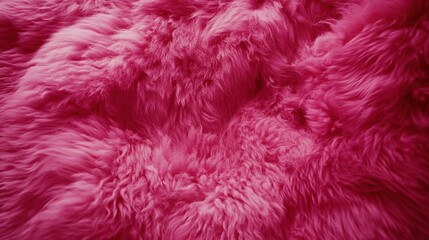 Fototapeta premium Pink Fur Texture Top View. Pink Sheepskin Background with Shaggy Fur Pattern and Wool Texture Close-Up. Highlighting Soft and Luxurious Materials.