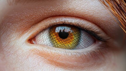 Eye Tracking Technology Conceptual image of a human eye with a dynamic grid overlay, showcasing eye tracking systems used in design and research.