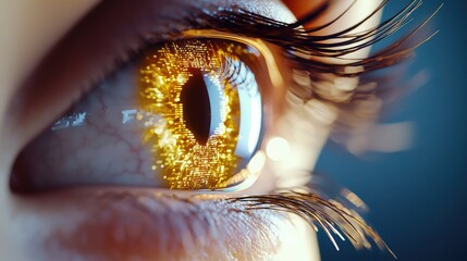 Eye Surveillance and Security Illustration of a human eye with a glowing iris and digital security elements, symbolizing surveillance and monitoring.