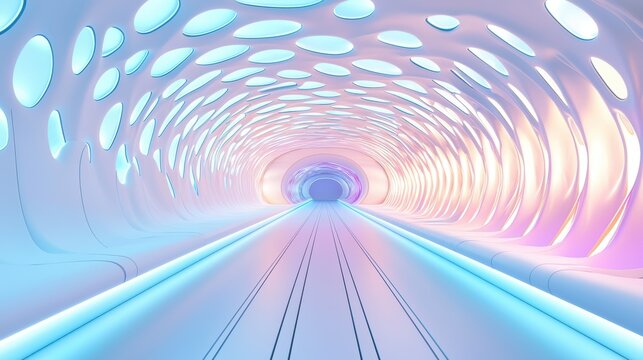 Train Futuristic Tunnel Design Interior view of a hyperloop tunnel with dynamic lighting patterns, creating a sense of speed and futuristic travel.