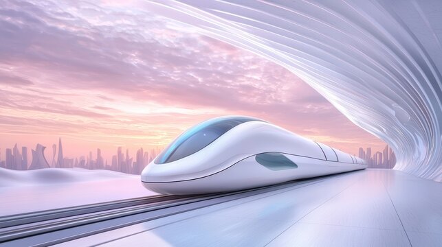 Train Technology and Innovation Hyperloop station showcasing futuristic architecture, symbolizing a breakthrough in modern transportation.