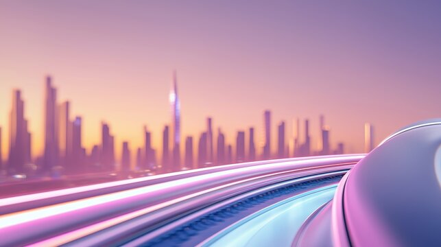 Train Technology and Innovation A futuristic scene of a hyperloop connecting cities, representing innovation in global transportation networks.