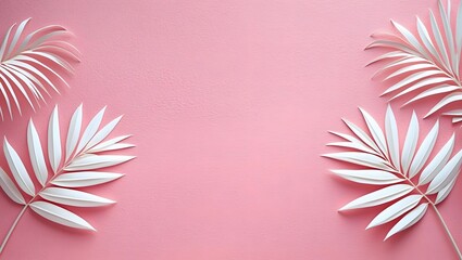 Obraz premium Tropical palm leaf on pink background. Flat lay, top view