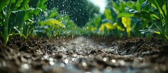 Field irrigation Water droplets on soil