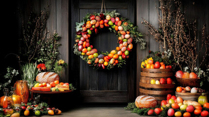 Obraz premium Easter Wreath & Festive Bread