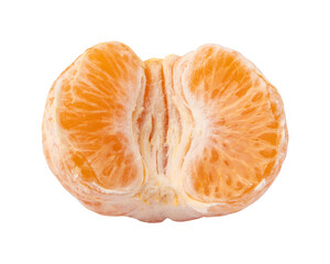 Fresh and juicy peeled tangerine isolated on transparent background
