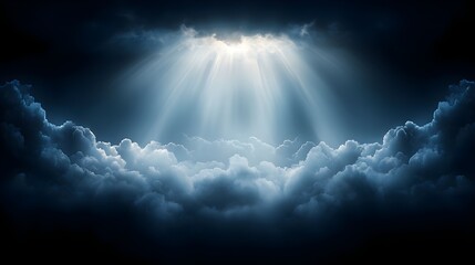 Obraz premium Heavenly Light Rays Emerging from Dark Clouds