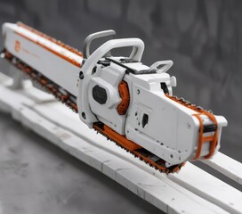 Naklejka premium White chainsaw guide bar for construction and DIY tasks, tool, technology, DIY, project