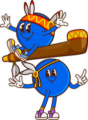 Groovy math division sign Indian chief cartoon character, vector mathematical symbol. Funny groovy division sign as Indian Apache or Native American chief with smoking pipe and feather headdress