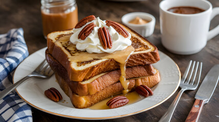 White chocolate cream and pecan French toast