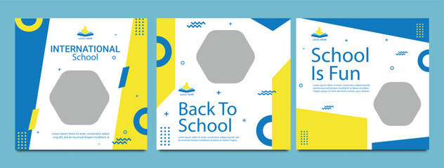 School admission open social media post design, back-to-school promotion square banner layout template, educational Instagram and Facebook post kit, high-quality web banner for enrollment ads bundle
