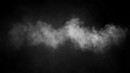 White powder cloud against a black background  swirls of mystical mist form an enchanting dance blending dark and light tones into a captivating display
