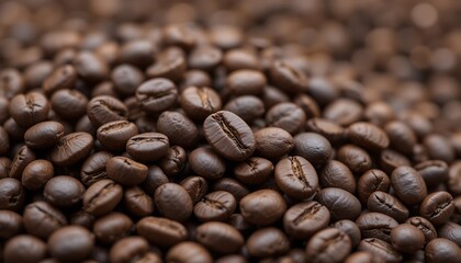 Close-up Detailed View of Roasted Coffee Beans, Rich Brown Hues, Aromatic Coffee Beans Texture, High-Resolution Image of Coffee Beans