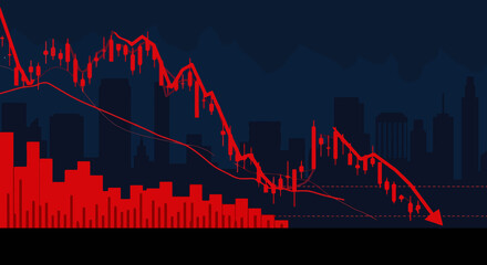 Naklejka premium Stock market crash recession. This image shows a declining stock market graph with red candlesticks and bars. Vector illustration design.