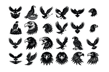 24 set of Collection of Powerful Eagle Designs in Monochrome Style