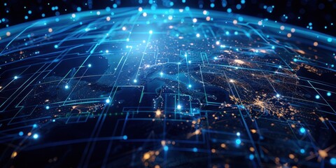Obraz premium Global Network Visualization: A Digital World Map