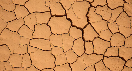Cracked earth texture with warm orange and brown tones. Desert-inspired background.