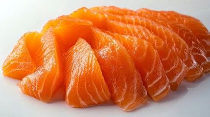 Juicy slice of salmon close-up isolated on white background