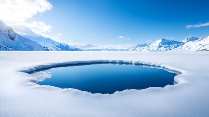 Icy Blue Lake in a Snowy Mountain Landscape