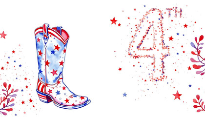 Patriotic Cowboy Boot and 4th of July Stars Design
