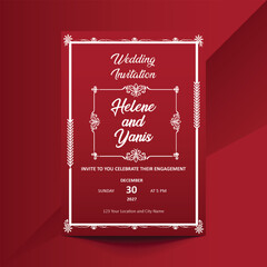  Elegant wedding invitation template featuring a vibrant red background, perfect for a romantic celebration