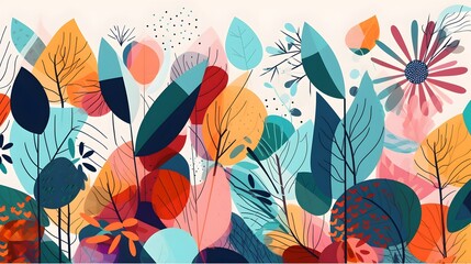 Colorful abstract floral pattern, vibrant mix of shapes and hues, ideal for decor, backgrounds, or creative projects.