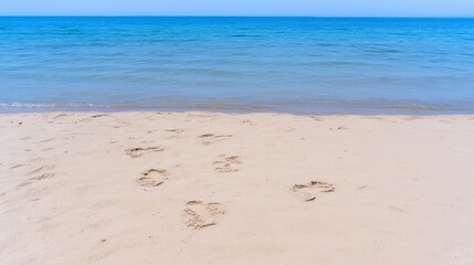 Sandy Beach Footprints Leading to Ocean Waves