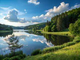 landscape with lake and mountains