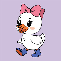Cute Duck with Bow and Boots Illustration
