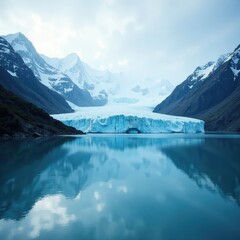 Fototapeta premium Glacier tongue stretches across the frozen lake, iceberg, lake