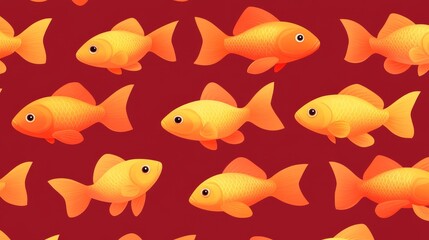 Fototapeta premium Seamless Pattern of Vivid Orange Goldfish on Red